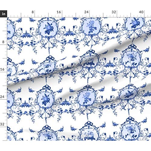 Spoonflower Fabric - French Toile Roses Vintage Flowers Floral Far...