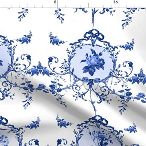 Spoonflower Fabric - French Toile Roses Vintage Flowers Floral Far...