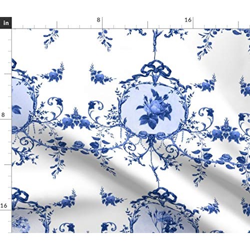 Spoonflower Fabric - French Toile Roses Vintage Flowers Floral Far...