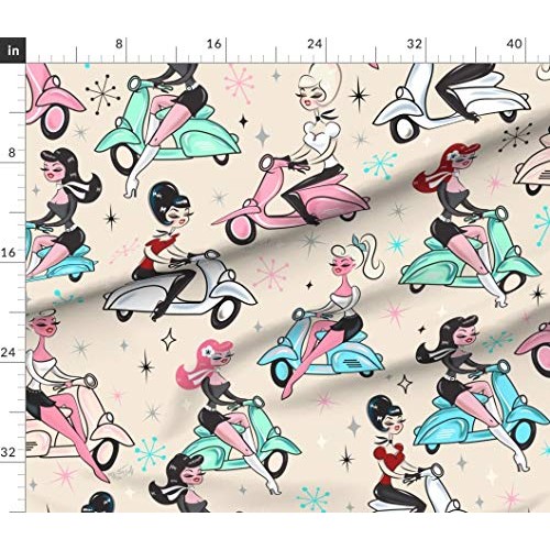 Spoonflower Fabric - Girls Large Vintage Retro Art Pinup Rockabill...