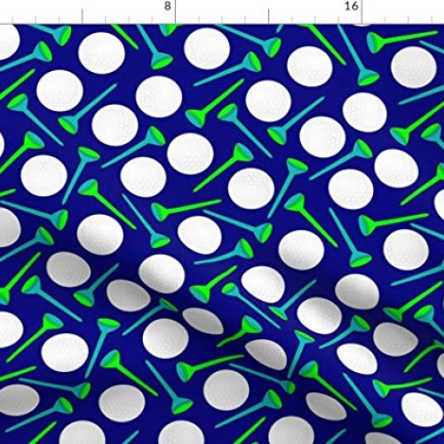 Spoonflower Fabric - Golf, Golf Ball, Tee, Sports, Blue, Green, Pr...