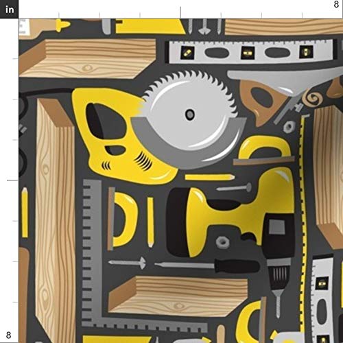 Spoonflower Fabric - Gray Yellow Wood Saw Tools Man Dad Novelty Pr...