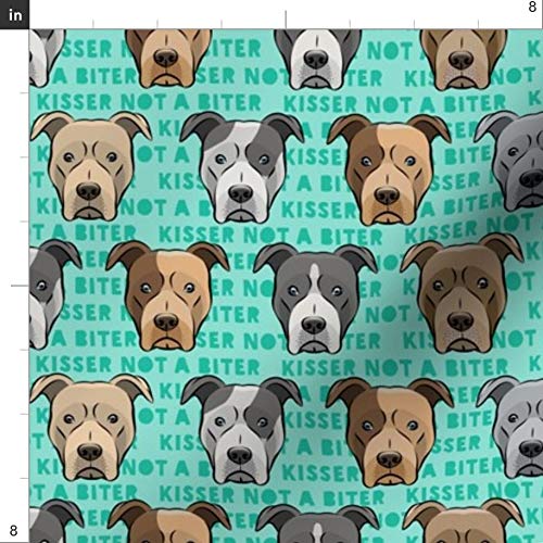 Spoonflower Fabric - Green Bull Head Dog Face Pitbull Little Arrow...