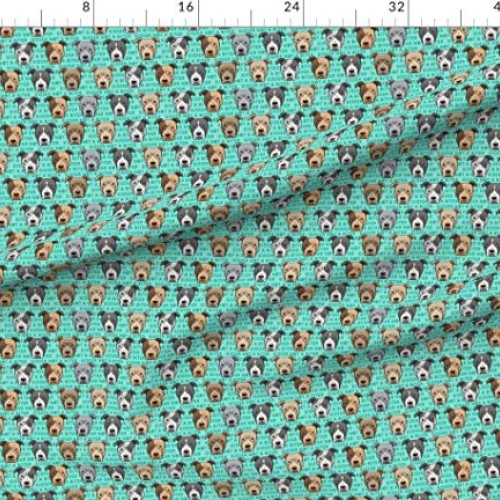 Spoonflower Fabric - Green Bull Head Dog Face Pitbull Little Arrow...