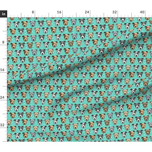 Spoonflower Fabric - Green Bull Head Dog Face Pitbull Little Arrow...