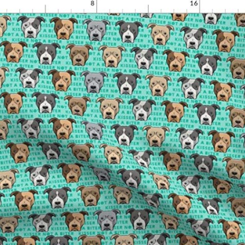 Spoonflower Fabric - Green Bull Head Dog Face Pitbull Little Arrow...