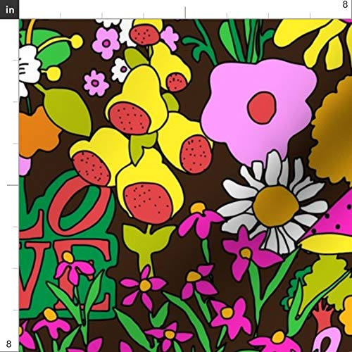 Spoonflower Fabric - Groovy Garden Chocolate Brown 1960s Mid Centu...