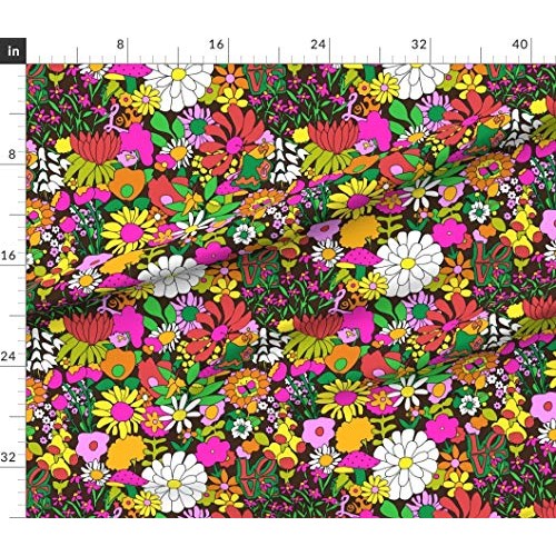 Spoonflower Fabric - Groovy Garden Chocolate Brown 1960s Mid Centu...