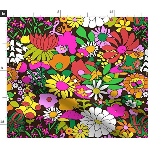 Spoonflower Fabric - Groovy Garden Chocolate Brown 1960s Mid Centu...