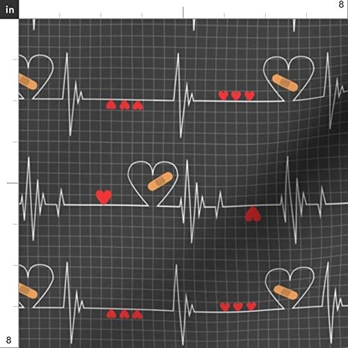 Spoonflower Fabric - Heart Health Awareness Black Heartbeat Nurse ...