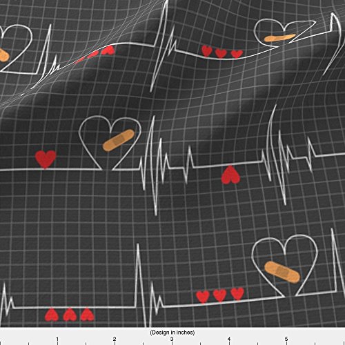 Spoonflower Fabric - Heart Health Awareness Black Heartbeat Nurse ...