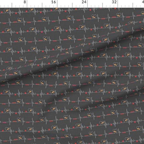 Spoonflower Fabric - Heart Health Awareness Black Heartbeat Nurse ...