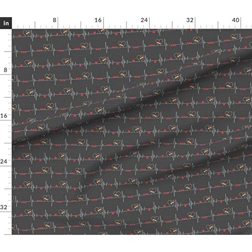 Spoonflower Fabric - Heart Health Awareness Black Heartbeat Nurse ...