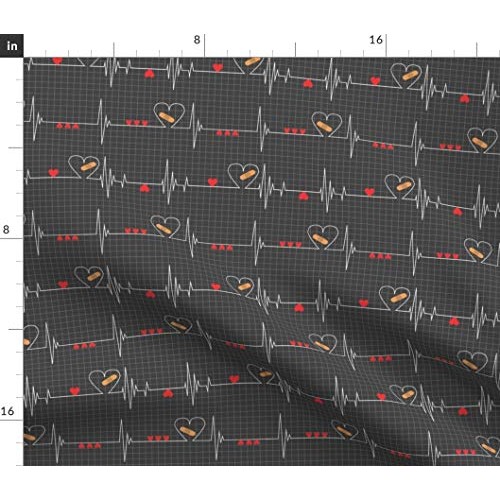 Spoonflower Fabric - Heart Health Awareness Black Heartbeat Nurse ...