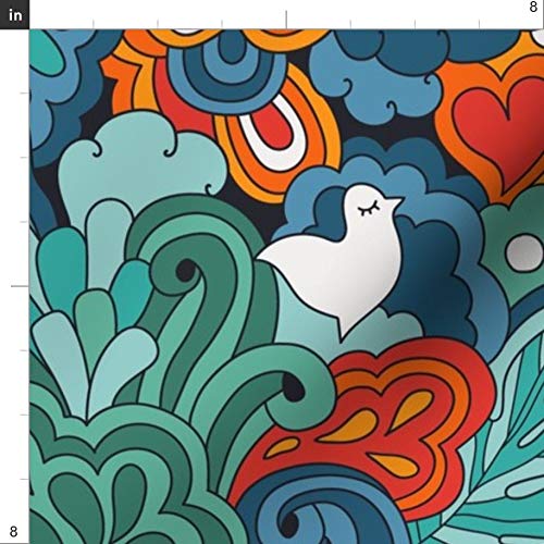 Spoonflower Fabric - Hippie Dream 1960s Doodles Floral Retro Mushr...