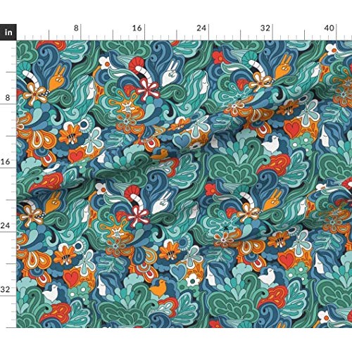 Spoonflower Fabric - Hippie Dream 1960s Doodles Floral Retro Mushr...
