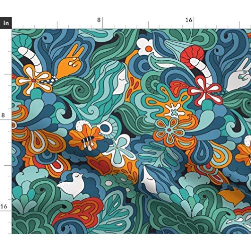 Spoonflower Fabric - Hippie Dream 1960s Doodles Floral Retro Mushr...