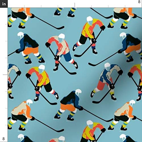 Spoonflower Fabric - Hockey Fun Kids Sport on Blue Printed on Peta...