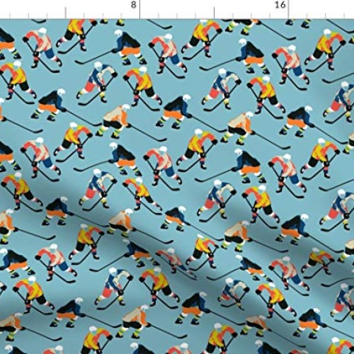 Spoonflower Fabric - Hockey Fun Kids Sport on Blue Printed on Peta...