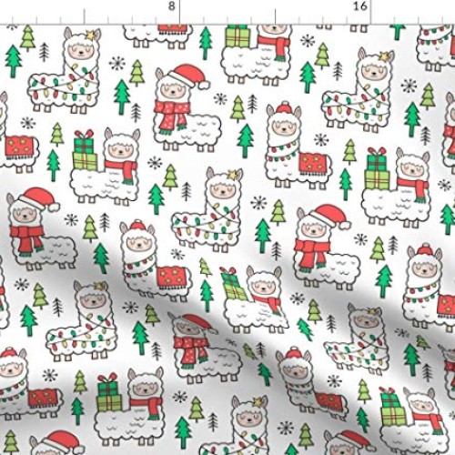 Spoonflower Fabric - Holidays Christmas Llamas White Llama Winter ...