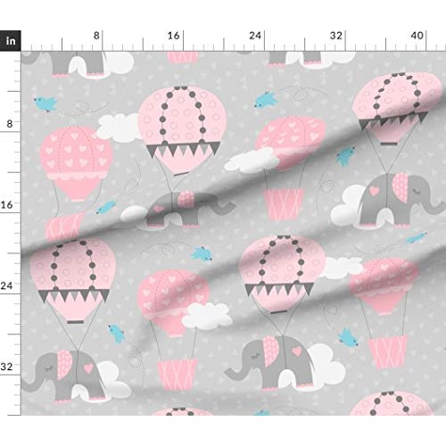 Spoonflower Fabric - Hot Air Elephants Gray Balloon Pink Flight Fl...