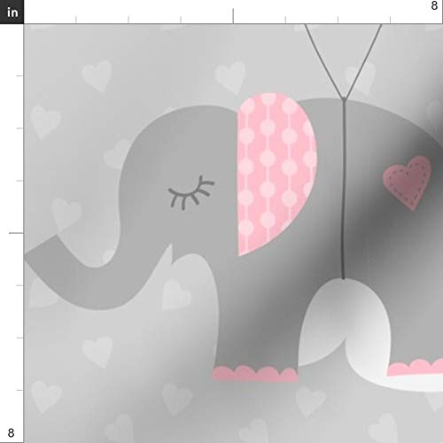 Spoonflower Fabric - Hot Air Elephants Gray Balloon Pink Flight Fl...