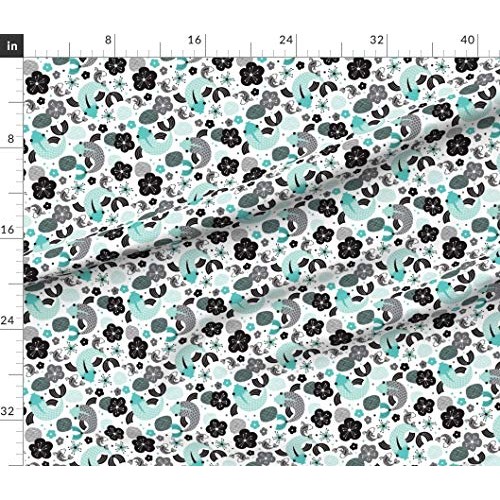 Spoonflower Fabric - Koi Carp Japanese Fish Illustration Asian Pat...