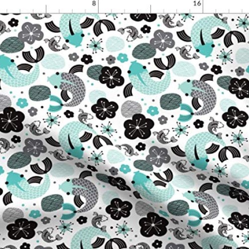 Spoonflower Fabric - Koi Carp Japanese Fish Illustration Asian Pat...