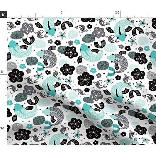 Spoonflower Fabric - Koi Carp Japanese Fish Illustration Asian Pat...