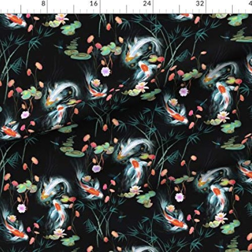 Spoonflower Fabric - Koi, Fish, Japanese, Water Garden, Black, Chi...