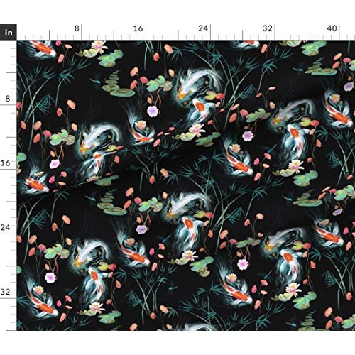 Spoonflower Fabric - Koi, Fish, Japanese, Water Garden, Black, Chi...