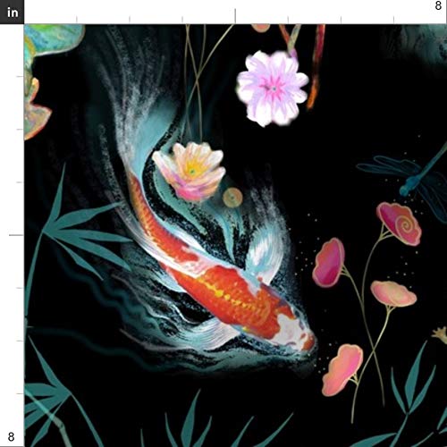 Spoonflower Fabric - Koi, Fish, Japanese, Water Garden, Black, Chi...