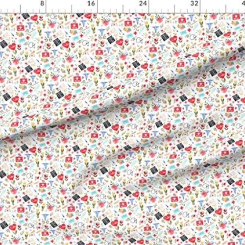 Spoonflower Fabric - Love Medical White Nurse Doctor Hospital Scru...