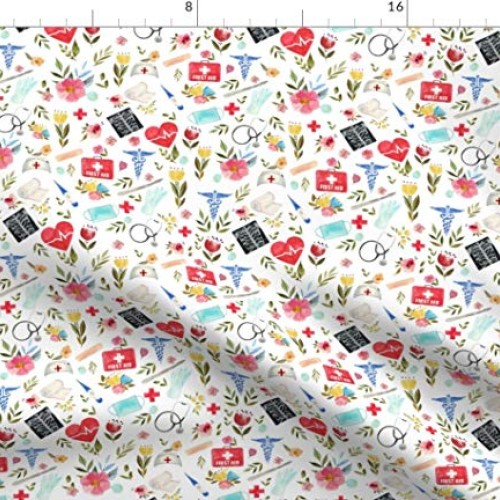 Spoonflower Fabric - Love Medical White Nurse Doctor Hospital Scru...