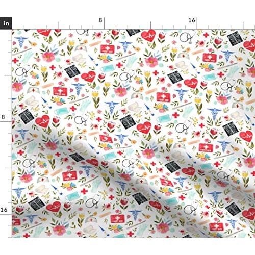 Spoonflower Fabric - Love Medical White Nurse Doctor Hospital Scru...