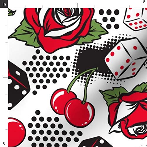 Spoonflower Fabric - Luck White Rockabilly Retro Vintage Rose Flor...