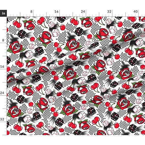 Spoonflower Fabric - Luck White Rockabilly Retro Vintage Rose Flor...