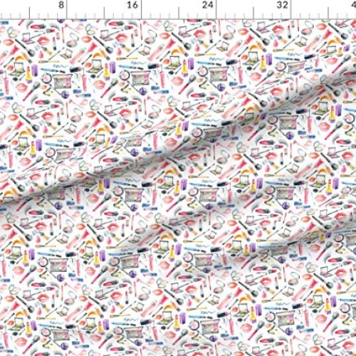 Spoonflower Fabric - Makeup Lipstick Girly Kisses Lips Watercolor ...