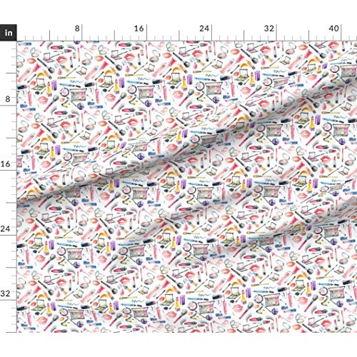 Spoonflower Fabric - Makeup Lipstick Girly Kisses Lips Watercolor ...