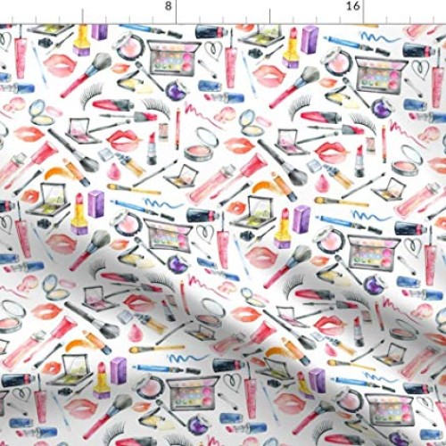 Spoonflower Fabric - Makeup Lipstick Girly Kisses Lips Watercolor ...