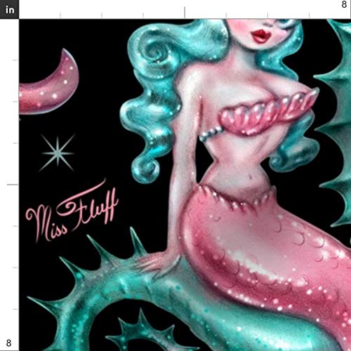 Spoonflower Fabric - Mermaid Black Large Vintage Retro Mermaids Se...