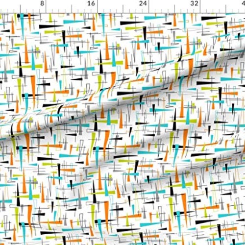 Spoonflower Fabric - Mid Century Modern Fresh Orange Lime Aqua Gra...