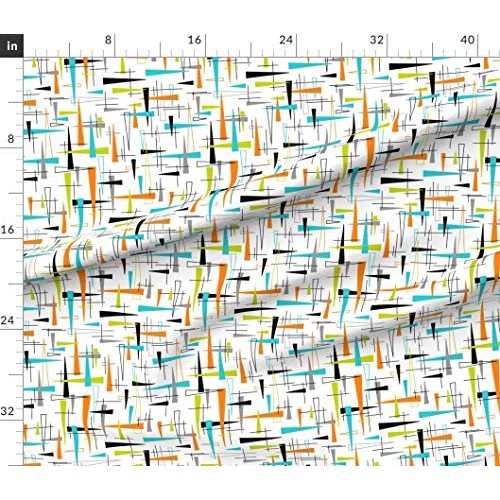 Spoonflower Fabric - Mid Century Modern Fresh Orange Lime Aqua Gra...