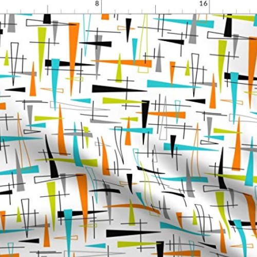 Spoonflower Fabric - Mid Century Modern Fresh Orange Lime Aqua Gra...