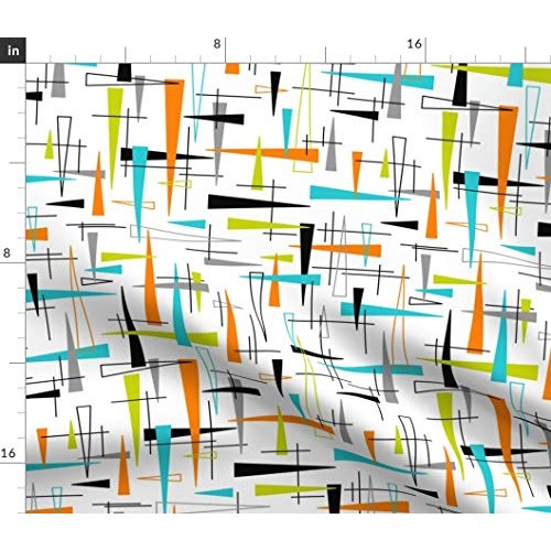 Spoonflower Fabric - Mid Century Modern Fresh Orange Lime Aqua Gra...