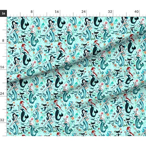 Spoonflower Fabric - Midcentury Mod, Mermaids, Martini, Retro, Coc...