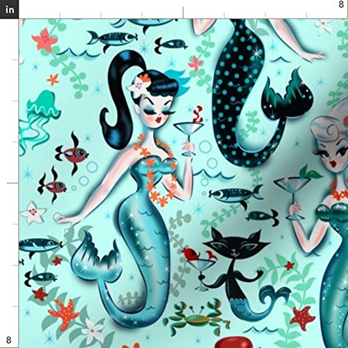 Spoonflower Fabric - Midcentury Mod, Mermaids, Martini, Retro, Coc...