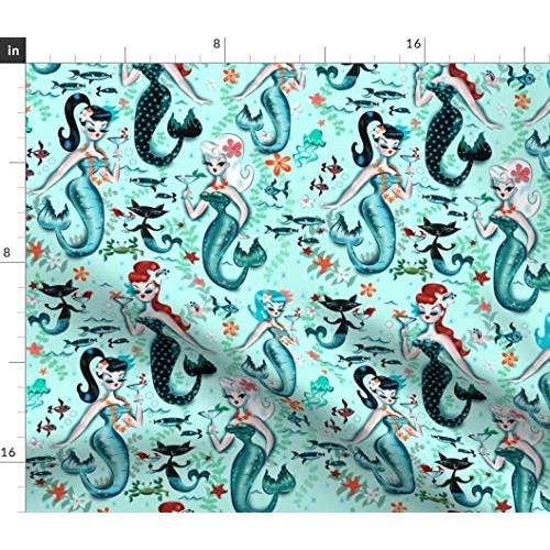 Spoonflower Fabric - Midcentury Mod, Mermaids, Martini, Retro, Coc...