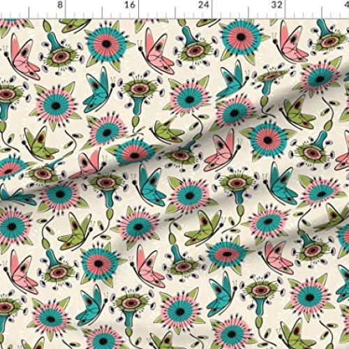 Spoonflower Fabric - Mod Butterflies Flowers Butterfly Floral Spri...