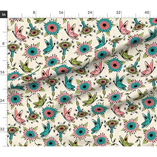 Spoonflower Fabric - Mod Butterflies Flowers Butterfly Floral Spri...